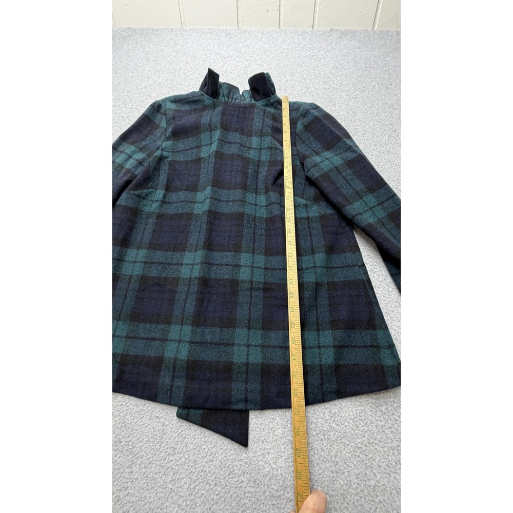 Tuckernuck Blouse Womens M Green Plaid Ruffle High Neck 3/4 Sleeve Top - Picture 9 of 13